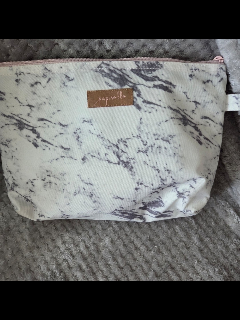Papinelle Marble Cosmetic/Travel Bag  in White and Gray Marble Print